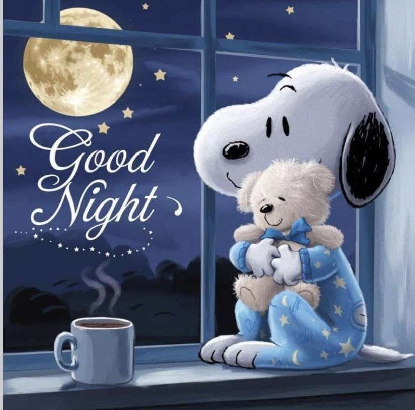 Snoopy & his teddy bear say Goodnight to all. online puzzle