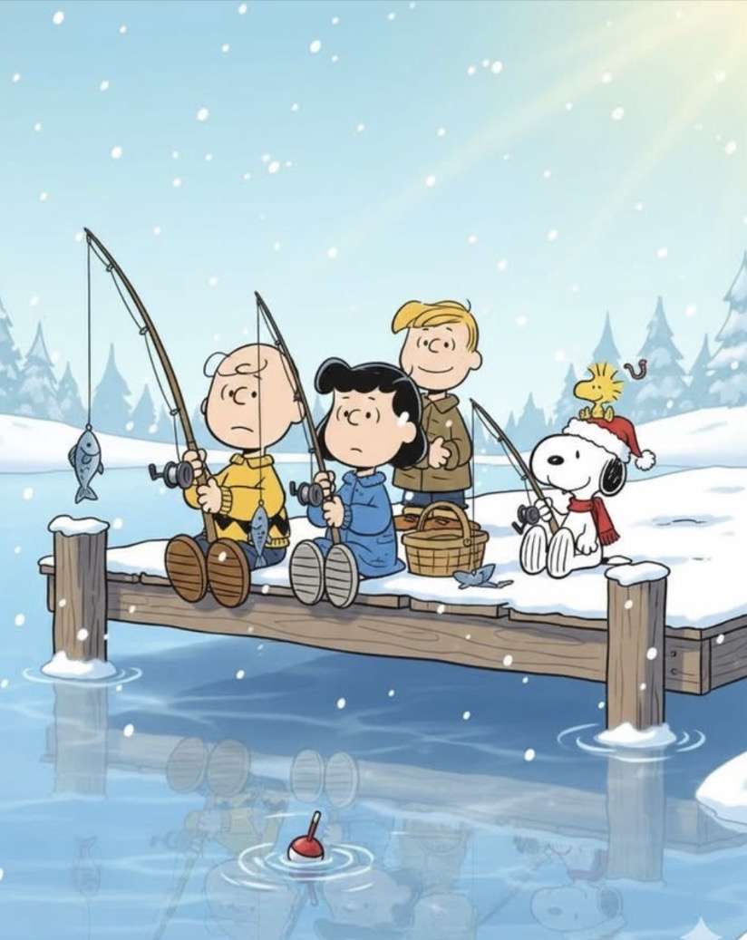 Chuck und Lucy haben keinen Spaß am Angeln im Winter. Puzzlespiel online