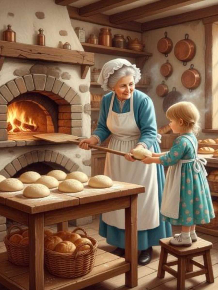 Nonna e nipotina fanno il pane puzzle online