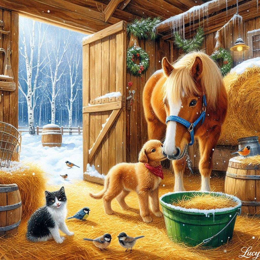 Cozy winter barn interior online puzzle