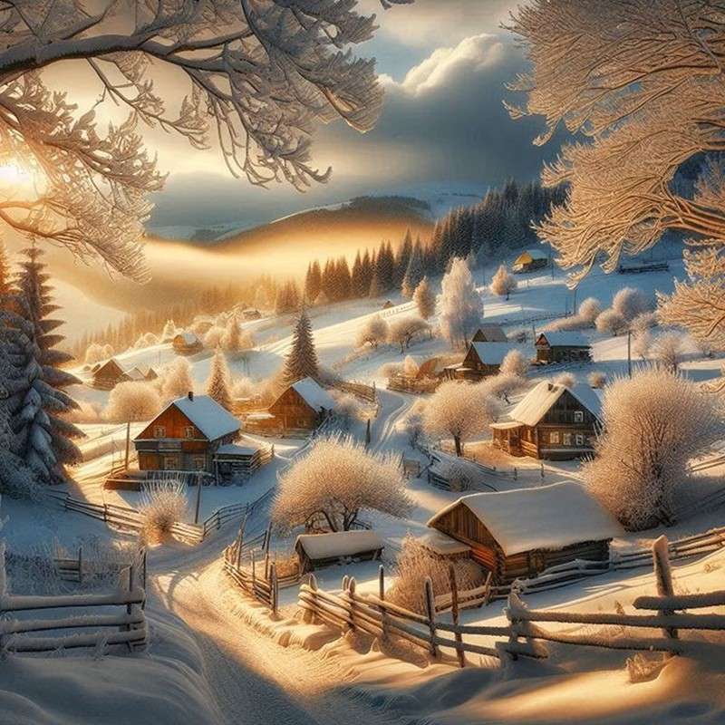 maisons enneigées dans la vallée puzzle en ligne