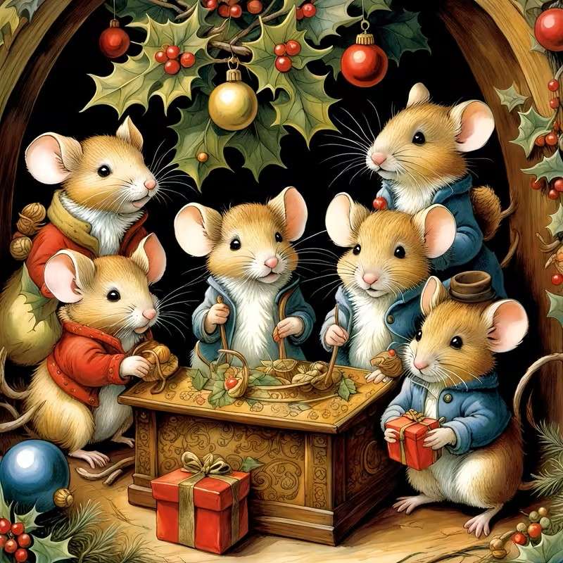 familie de șoareci de Crăciun puzzle online