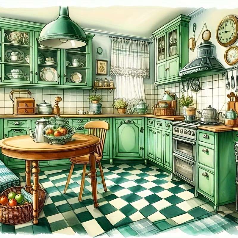 kuchnia w kolorze zielonym puzzle online