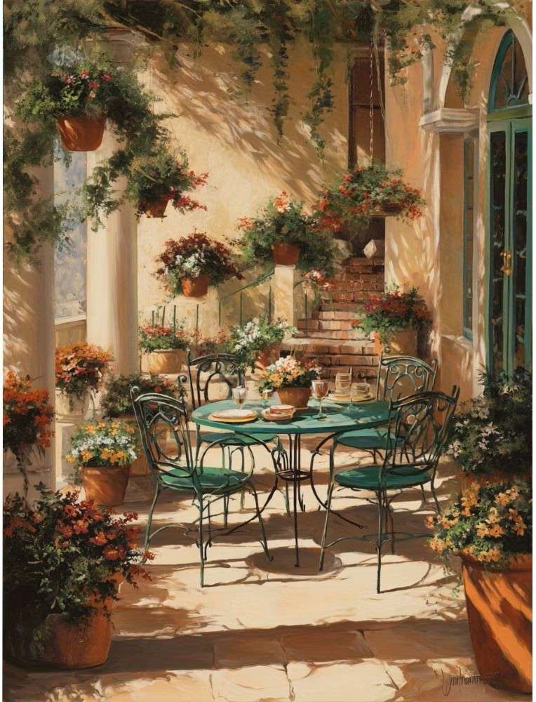 napos terasz virágokkal kirakós online