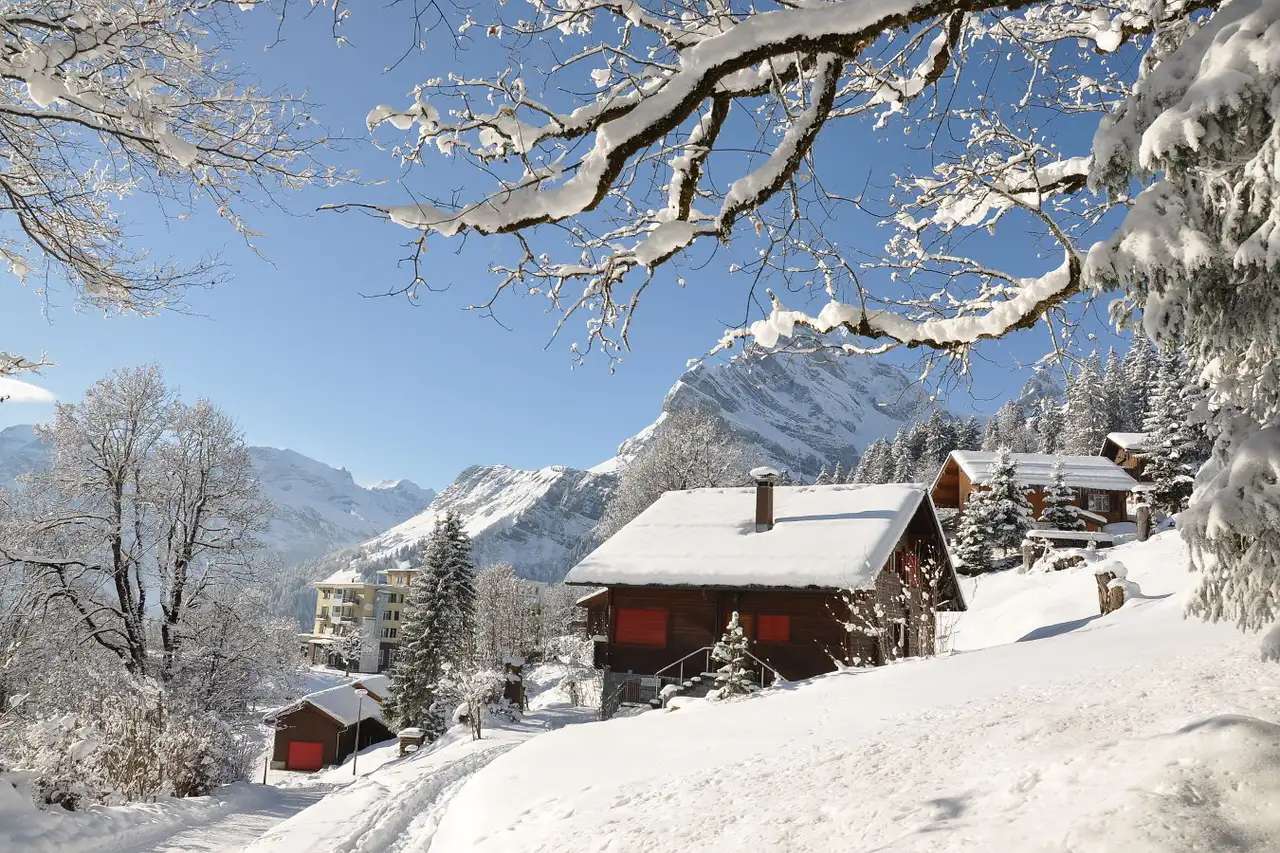 El pueblo de Braunwald cubierto de nieve. rompecabezas en línea