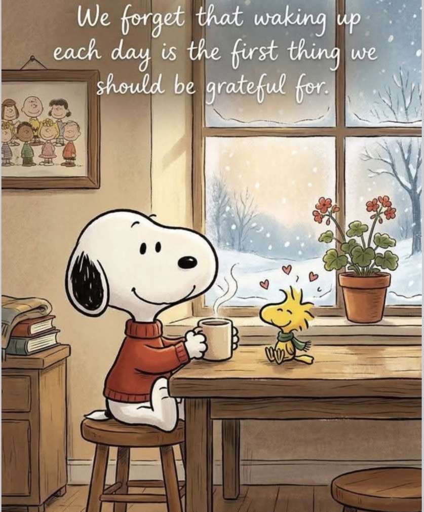 Snoopy's advies aan Woodstock over elke dag wakker worden. legpuzzel online