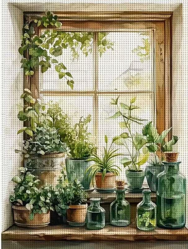 piante in vaso verdi sul davanzale della finestra puzzle online