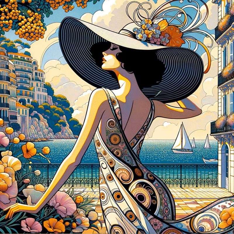 donna con un grande cappello puzzle online