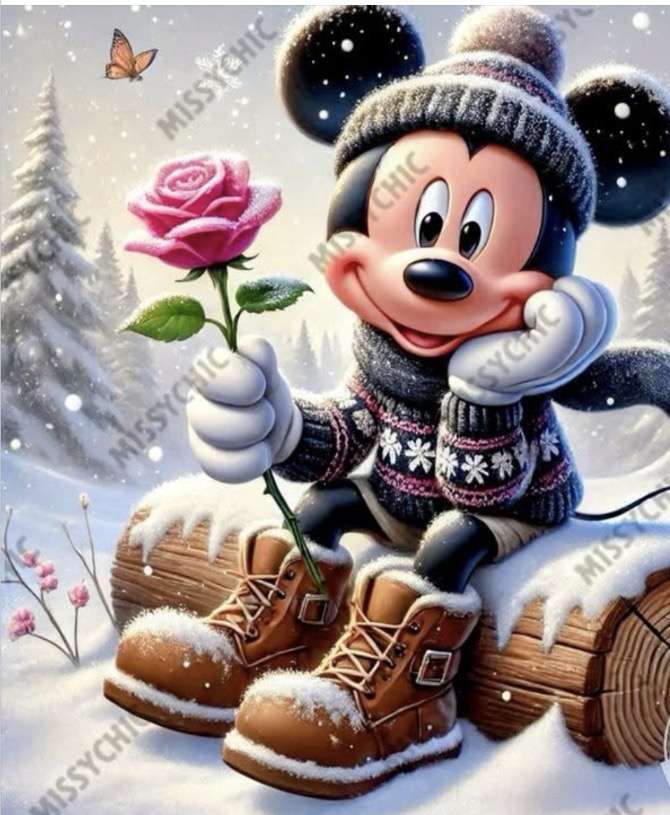 Topolino con grandi stivali e una rosa per Minnie puzzle online