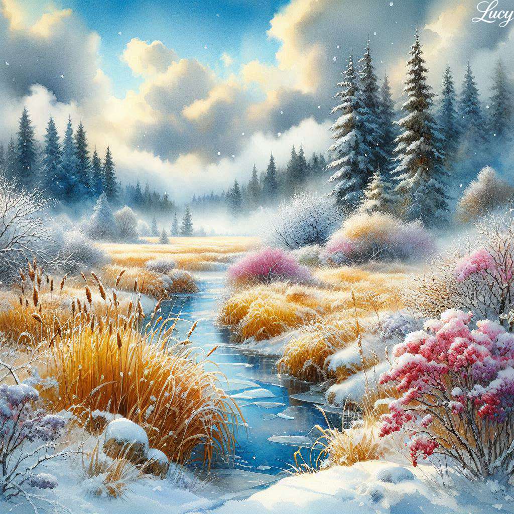 Gramíneas cobertas de neve puzzle online