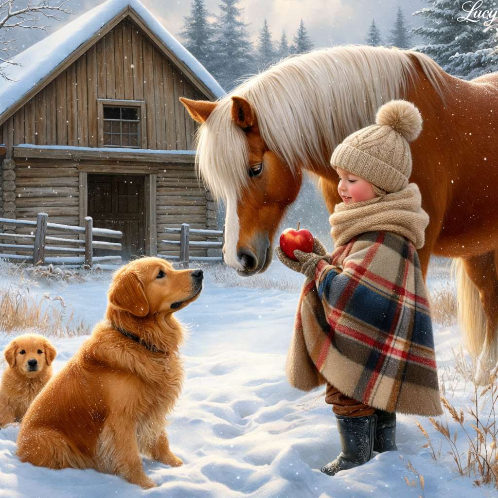 Vinterscen av ett litet barn pussel på nätet