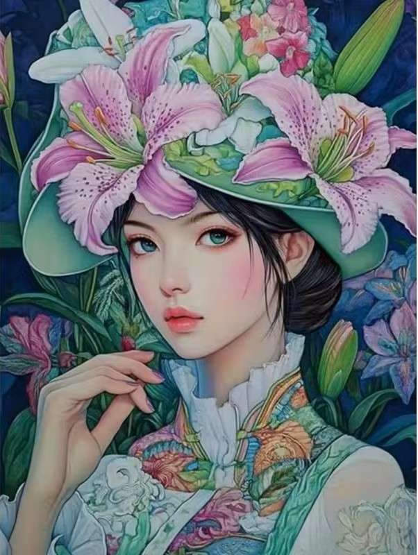 mulher de chapéu com lírios quebra-cabeças online