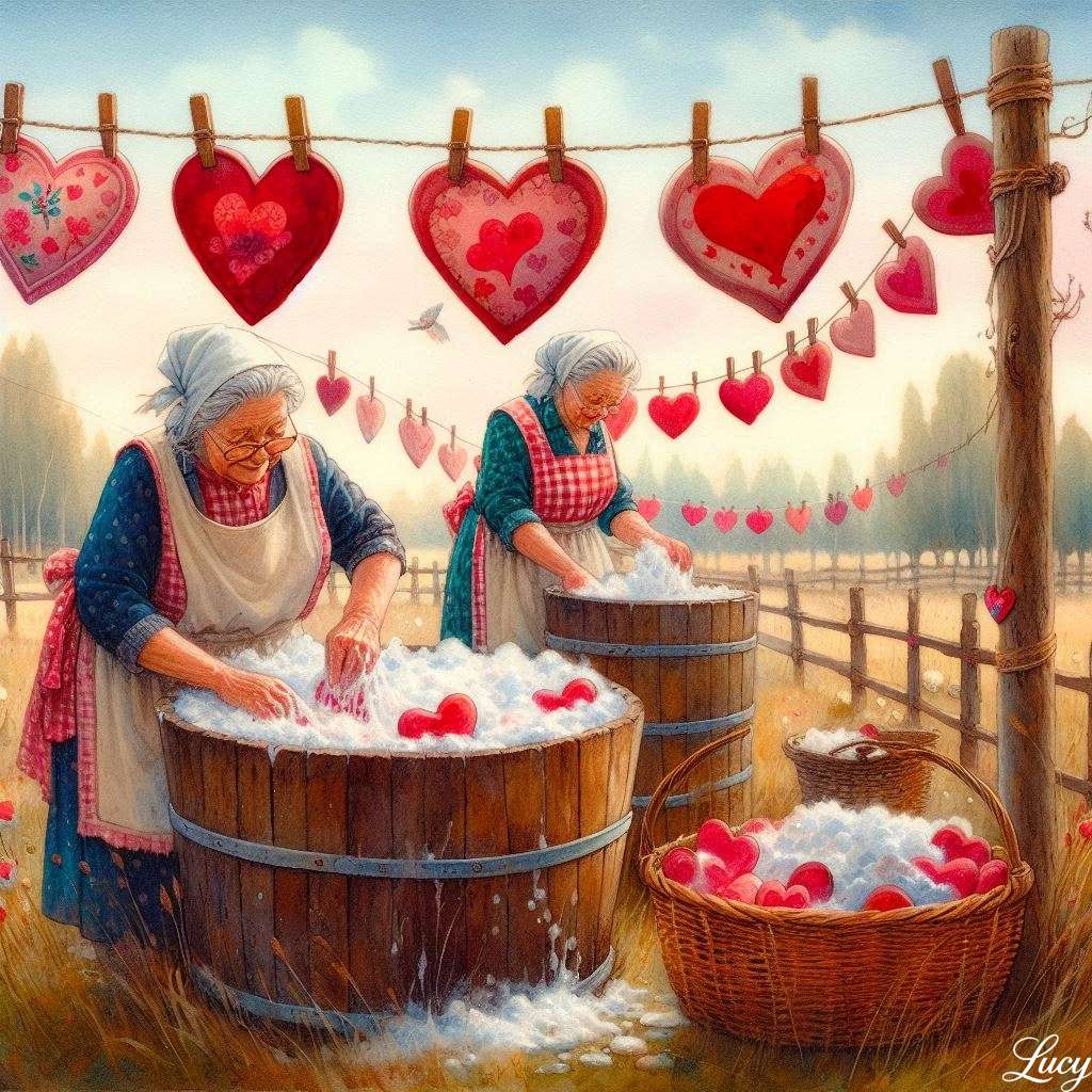 Mycie pomalowanych na czerwono serc puzzle online