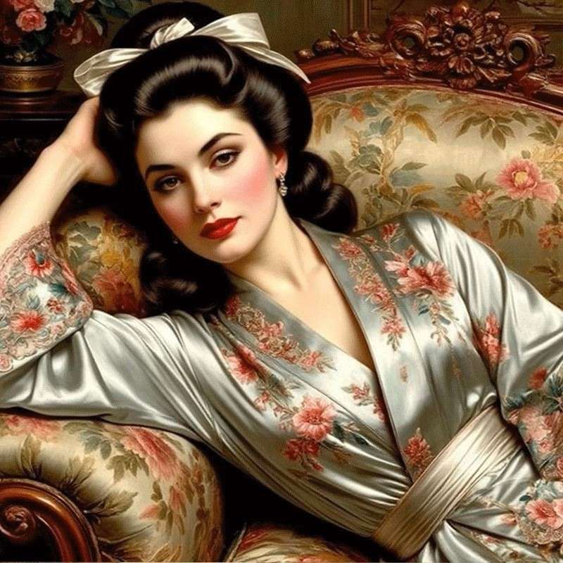 beautiful woman leaning on the sofa online puzzle