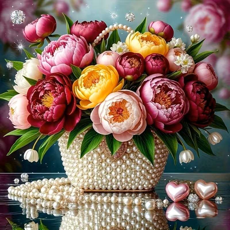 schöner Blumenstrauß in einem Perlenkorb Puzzlespiel online