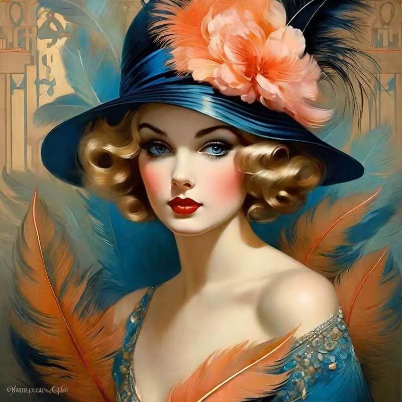 piękna dama w kapeluszu puzzle online