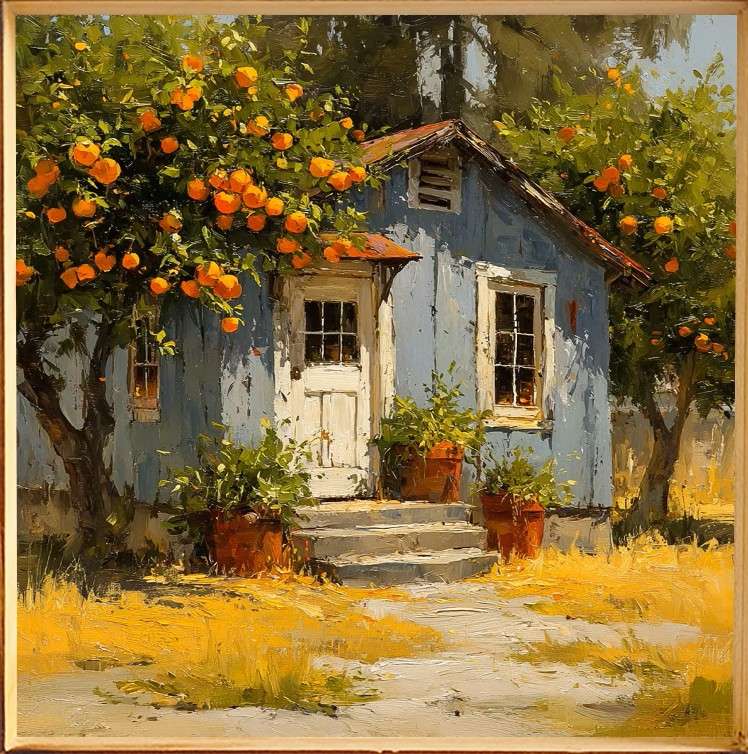 summer house in the shade of orange trees online puzzle