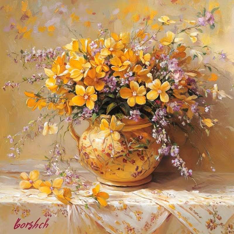 fiori gialli in un vaso d'oro puzzle online