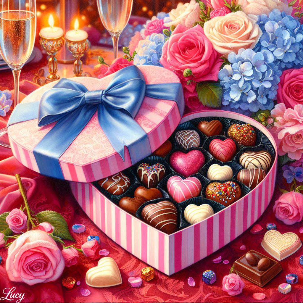 Coffret cadeau en forme de coeur rayé rose et blanc puzzle en ligne