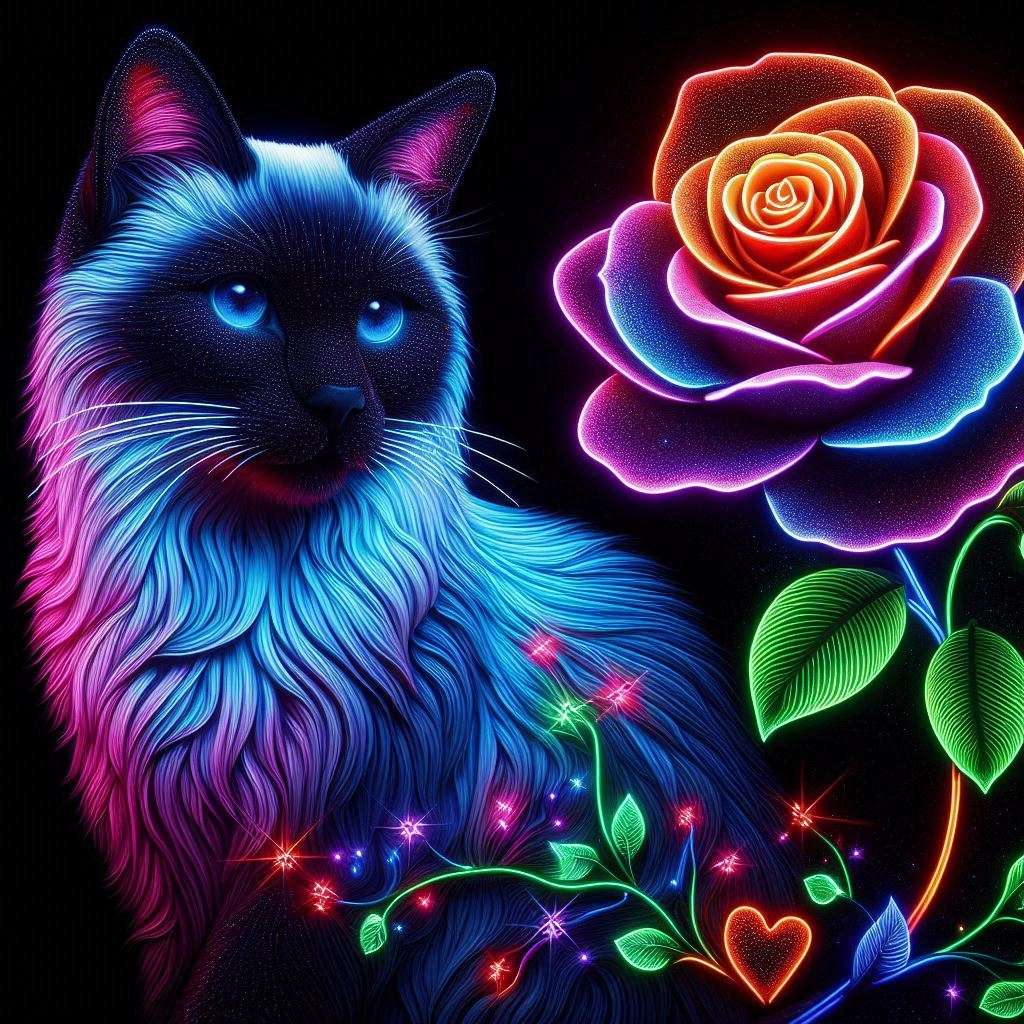 Siamese cat made of neon lights jigsaw puzzle online
