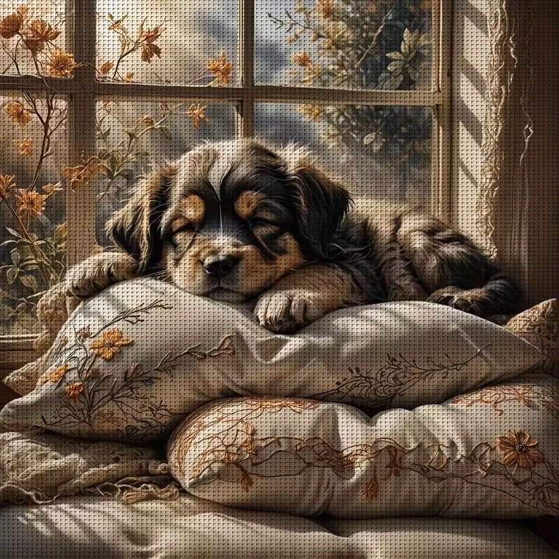 söt valp på kuddar Pussel online