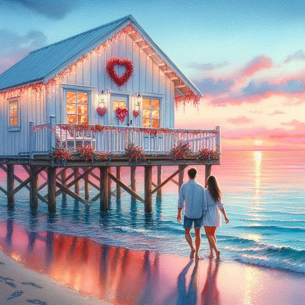 Alla hjärtans dag på stranden Pussel online