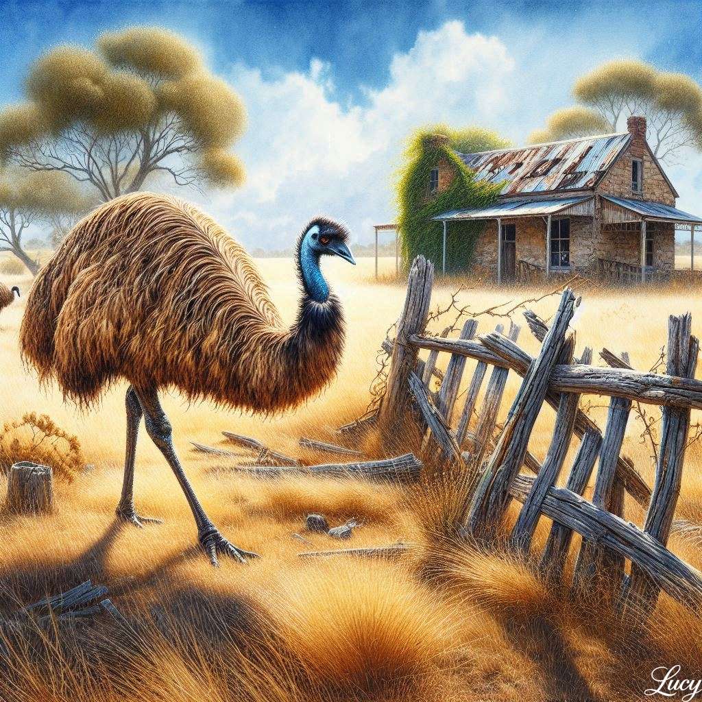 Emu walking in an Australian dried grass paddock online puzzle