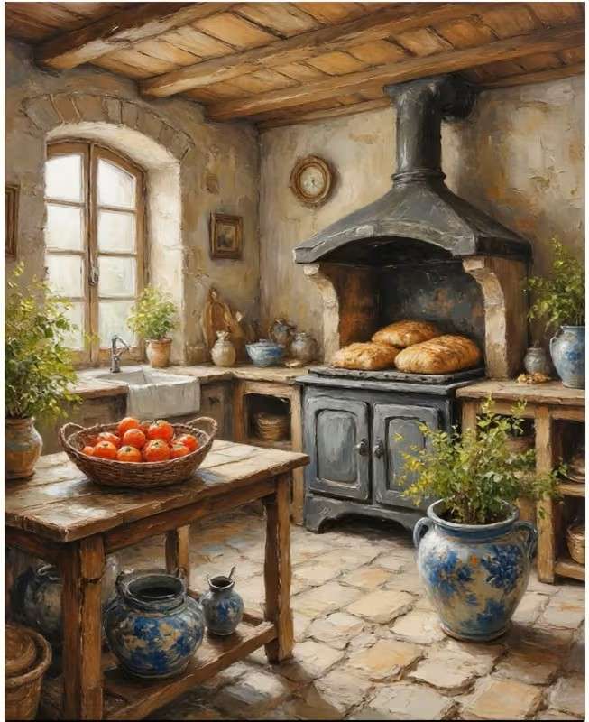 cucina rustica con piano cottura puzzle online