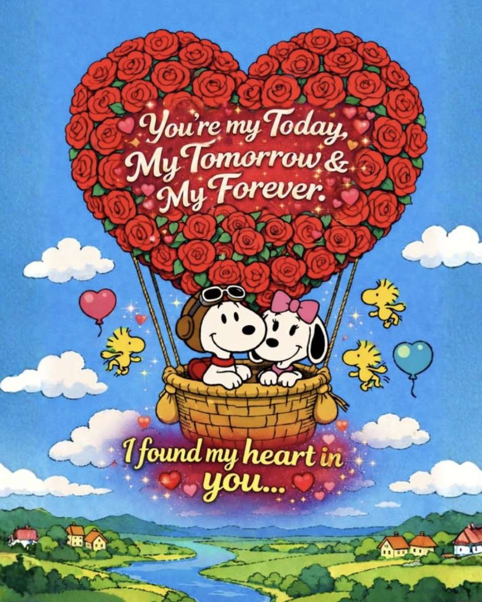 Snoopy and Snoopetta take a ride in their gondola. online puzzle