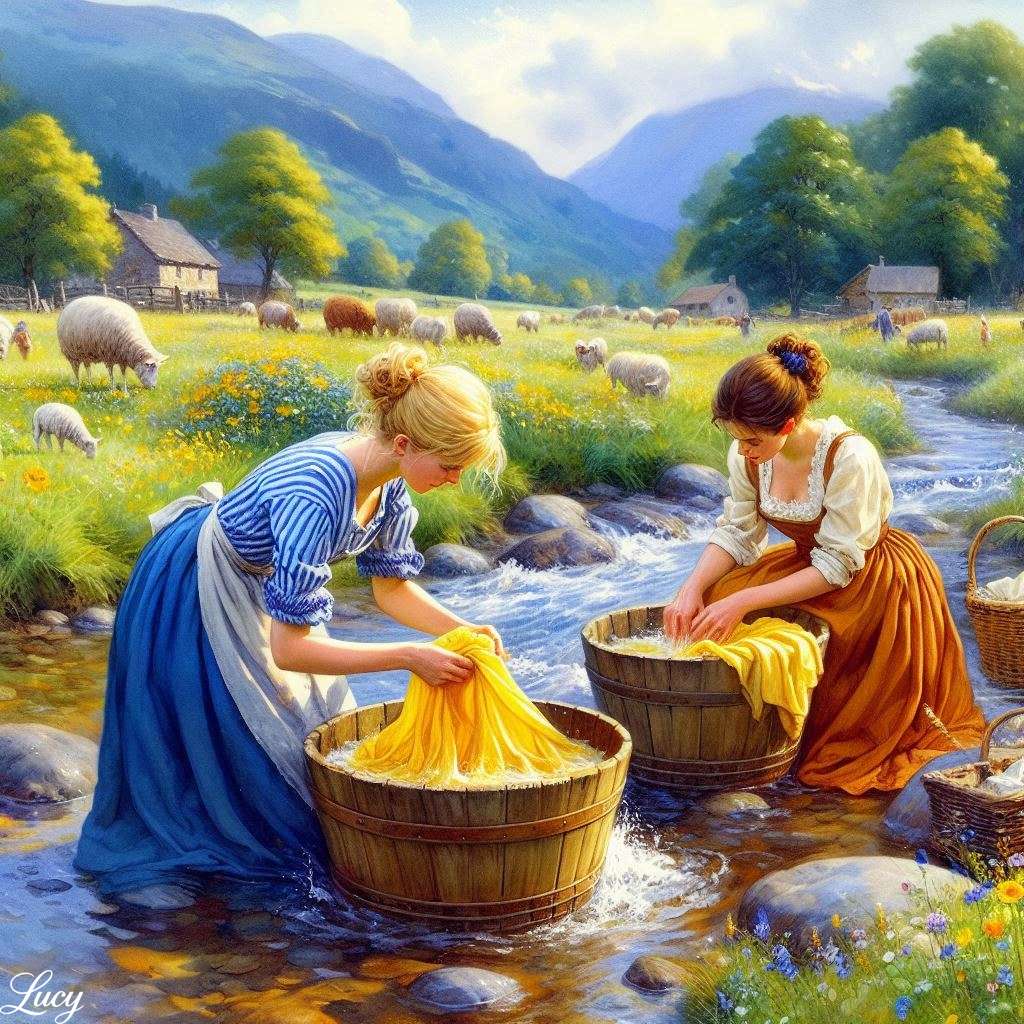 Washing bright yellow cloth online puzzle