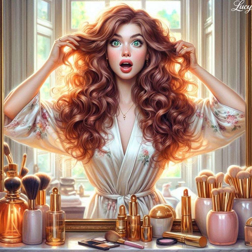 A young woman with long voluminous auburn curls online puzzle