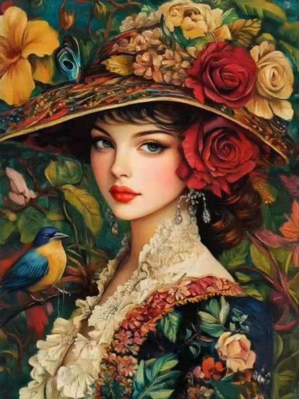 Lady in a hat with flowers jigsaw puzzle online