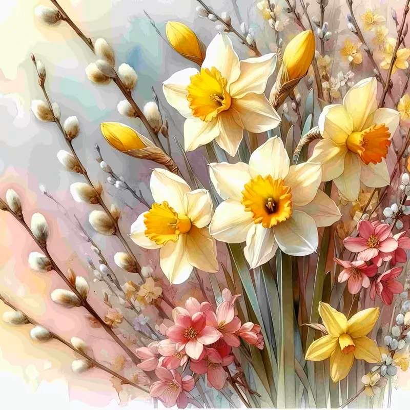 narcisi e amenti primaverili puzzle online