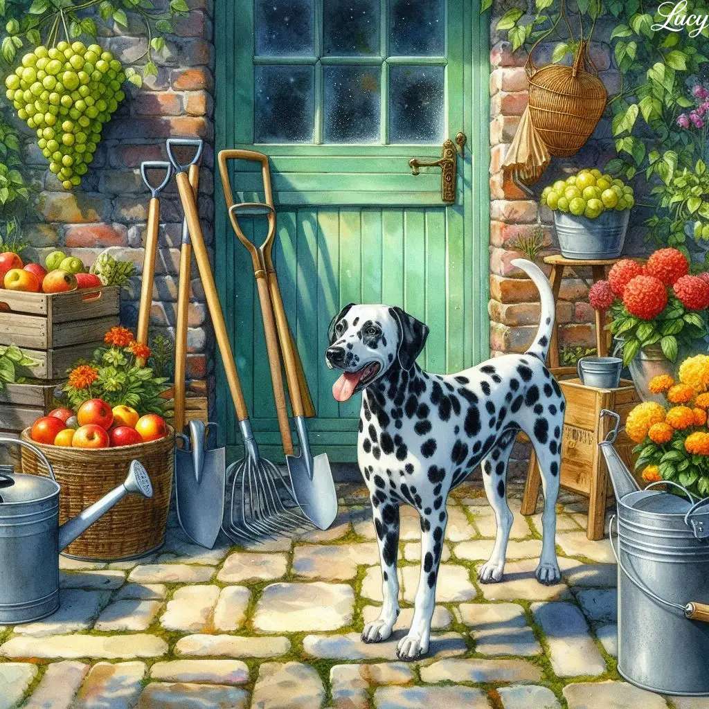 Dalmatische hond staat alert op stenen terras legpuzzel online