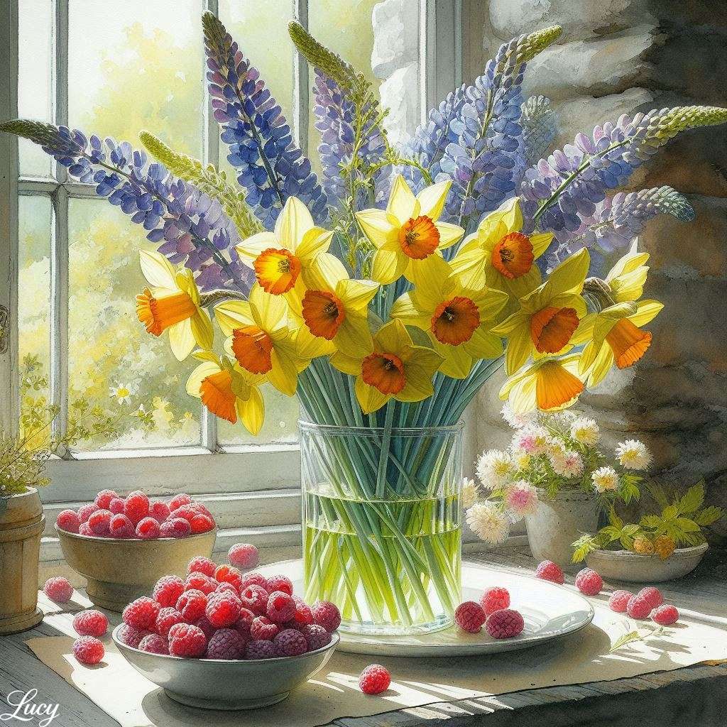 Gelbe Narzissen mit orangefarbenen Trompeten Online-Puzzle