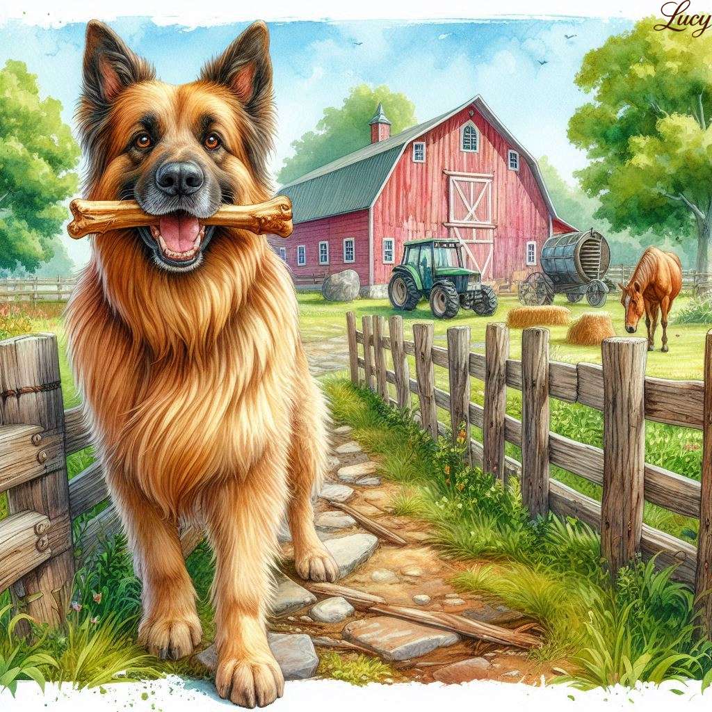 Un cane maschio potente e felice in piedi, con in mano un osso puzzle online