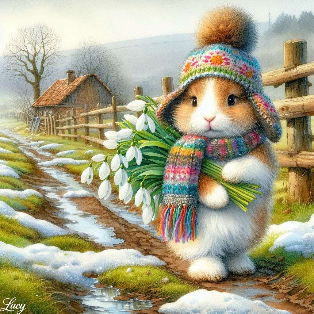 Un conejito esponjoso de color marrón y blanco. rompecabezas en línea