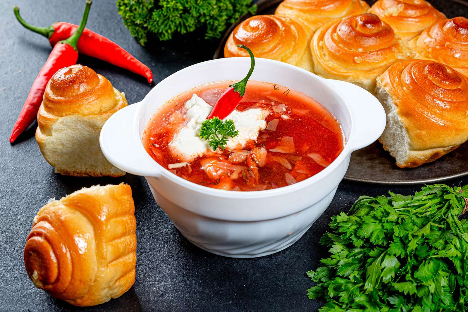 Borscht with sour cream jigsaw puzzle online