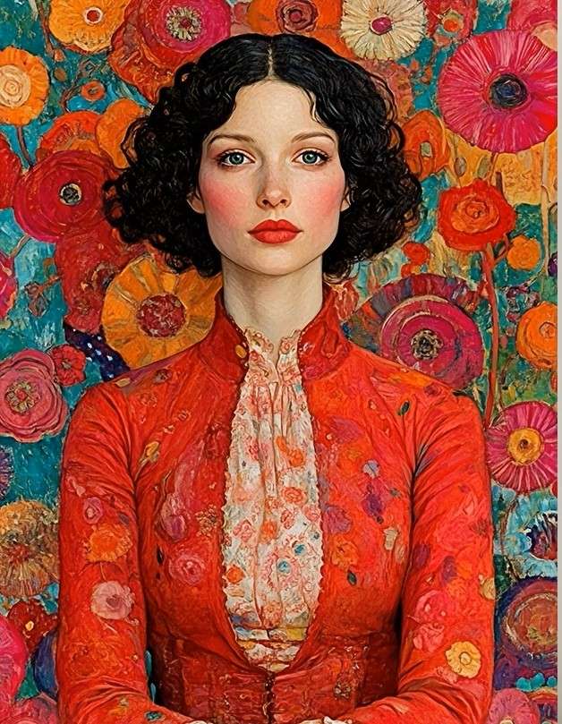 žena v červených šatech online puzzle