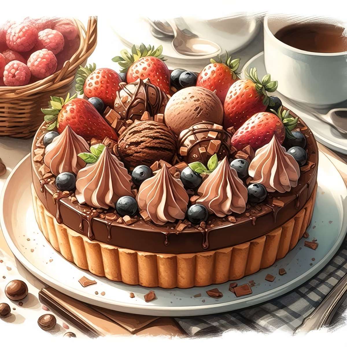torta al cioccolato con frutta puzzle online