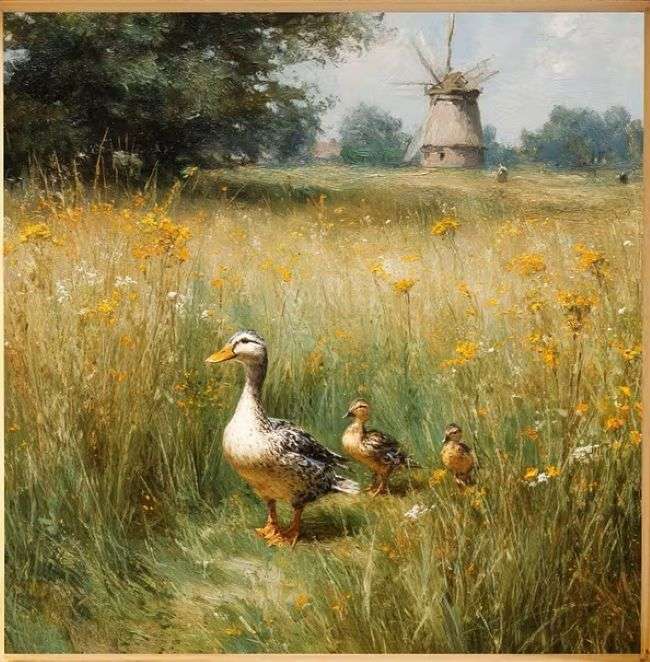 Entenfamilie auf der Wiese Online-Puzzle