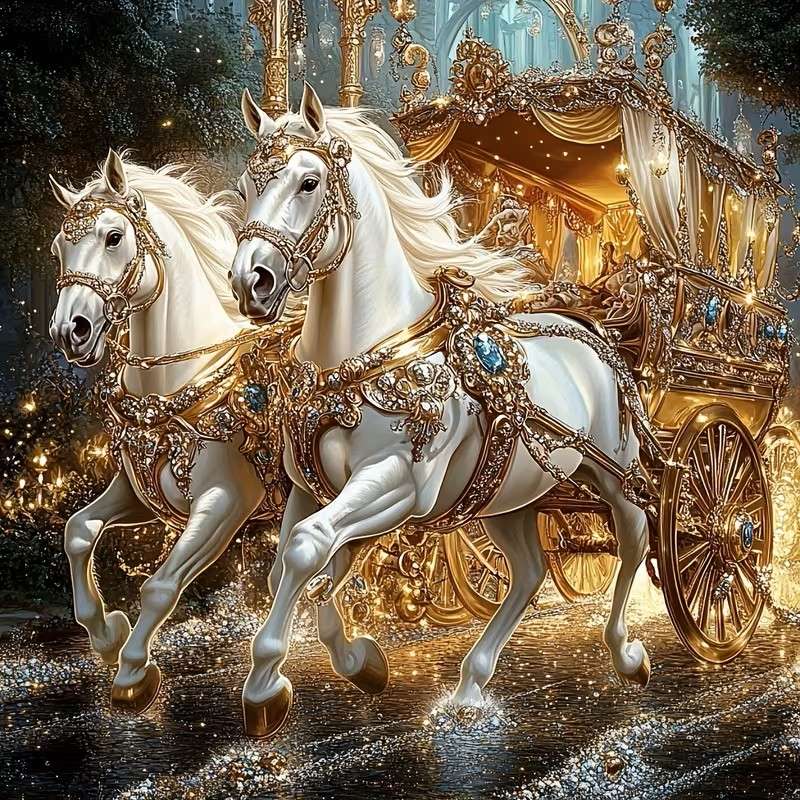 una carrozza dorata trainata da una coppia di cavalli bianchi puzzle online