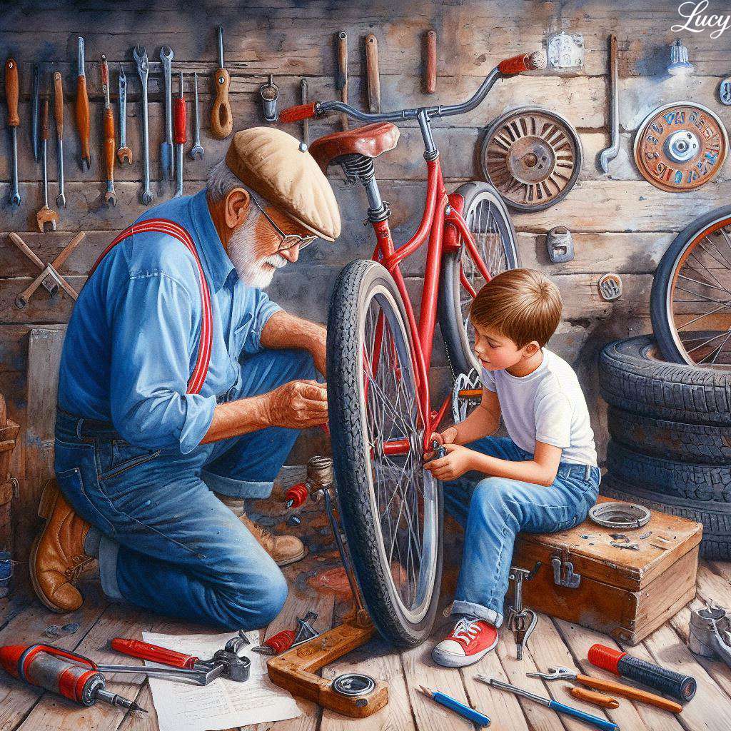 Piros kerékpár javítása online puzzle