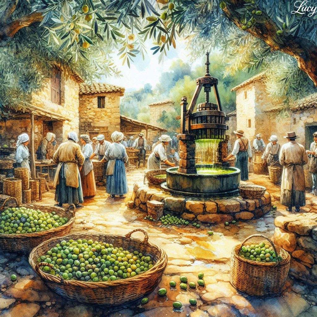 Scena tradizionale dell'estrazione dell'olio d'oliva puzzle online