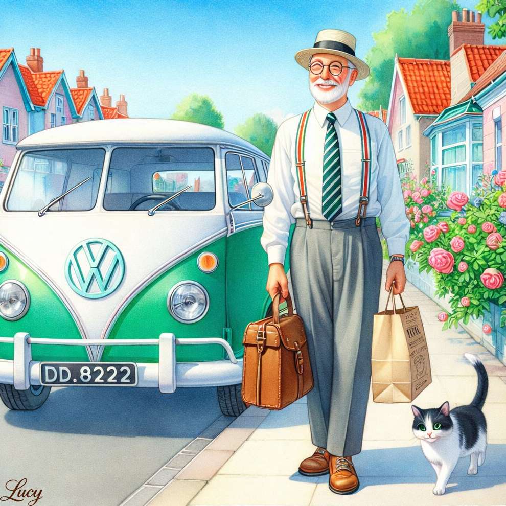 Groen-witte klassieke Volkswagen online puzzel