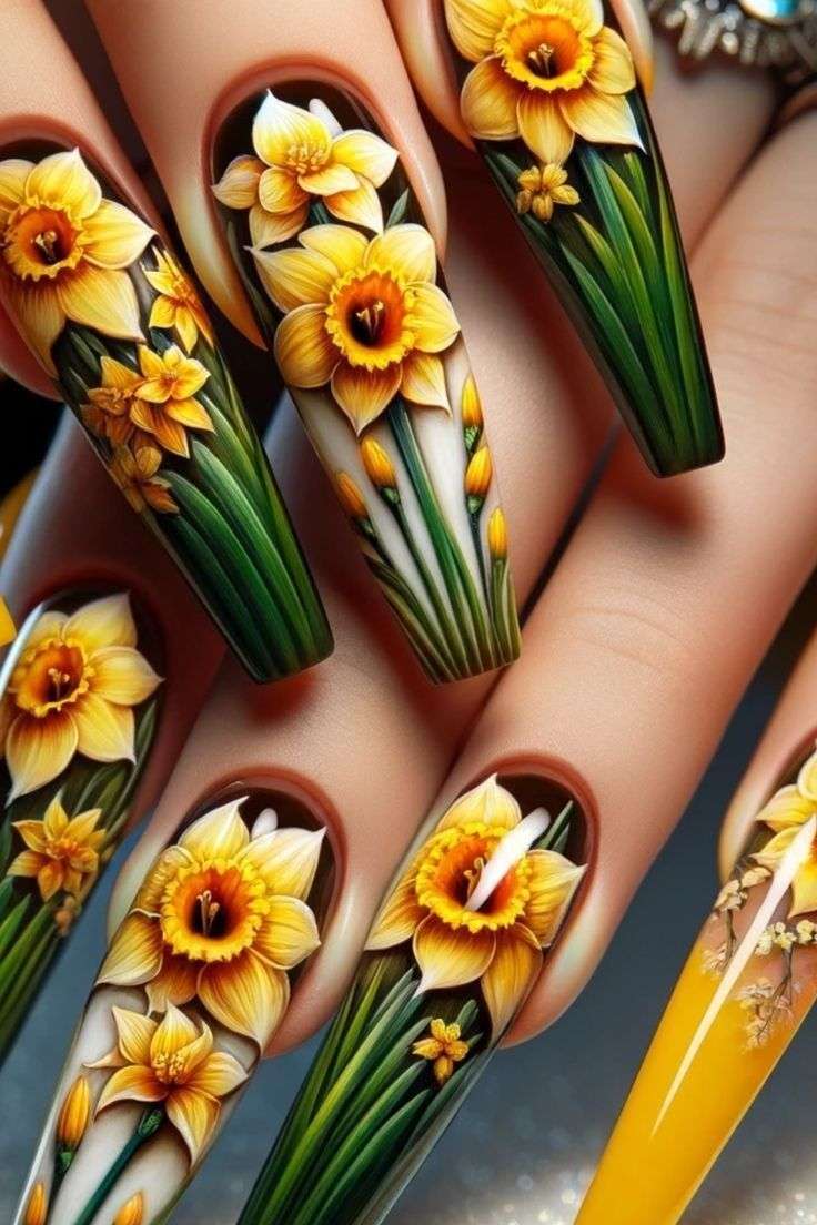 Yellow daffodils nail art jigsaw puzzle online