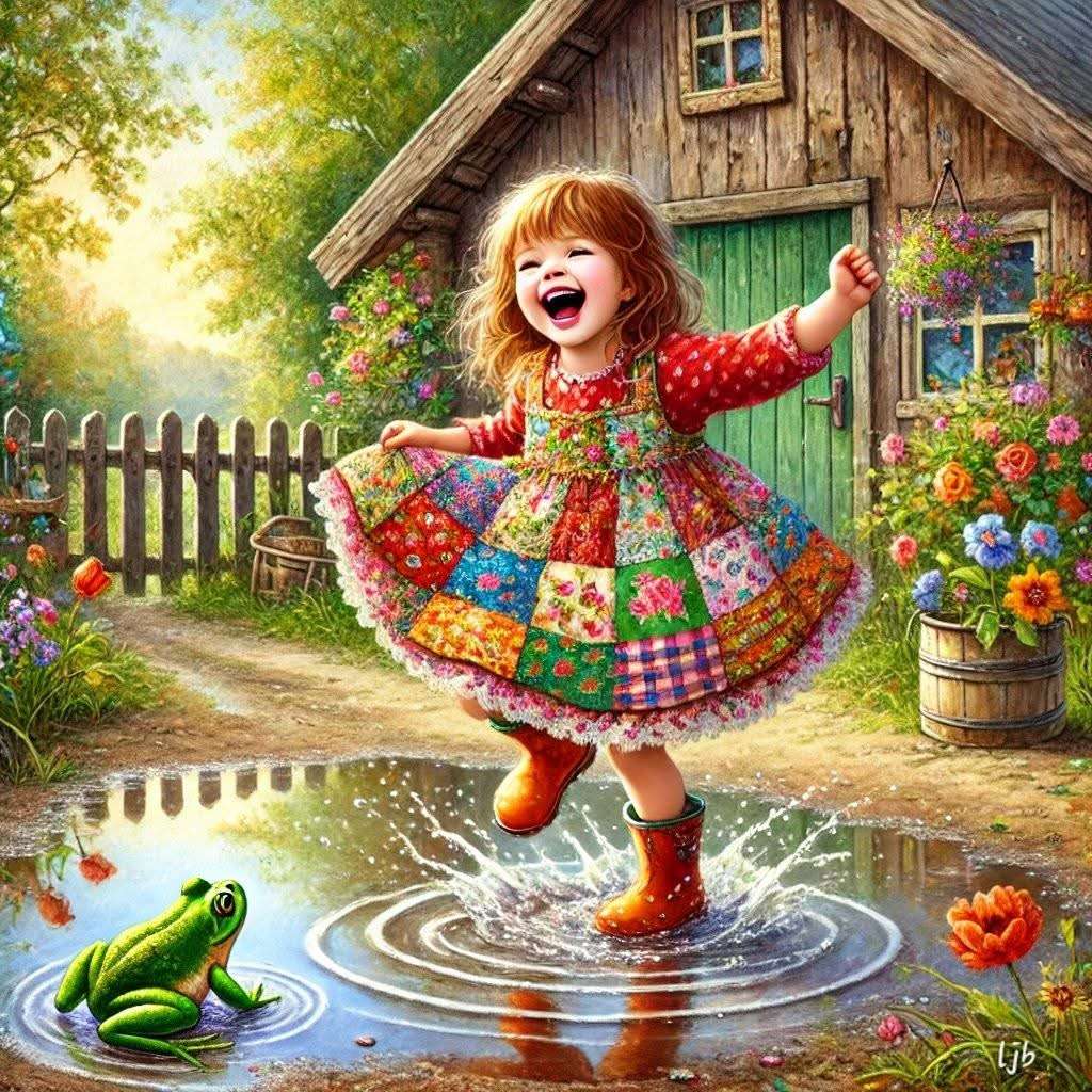 Bambina colorata si diverte in una pozzanghera puzzle online