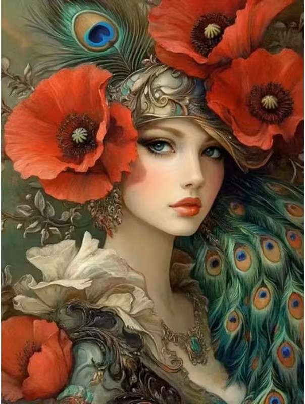donna con piume di pavone puzzle online