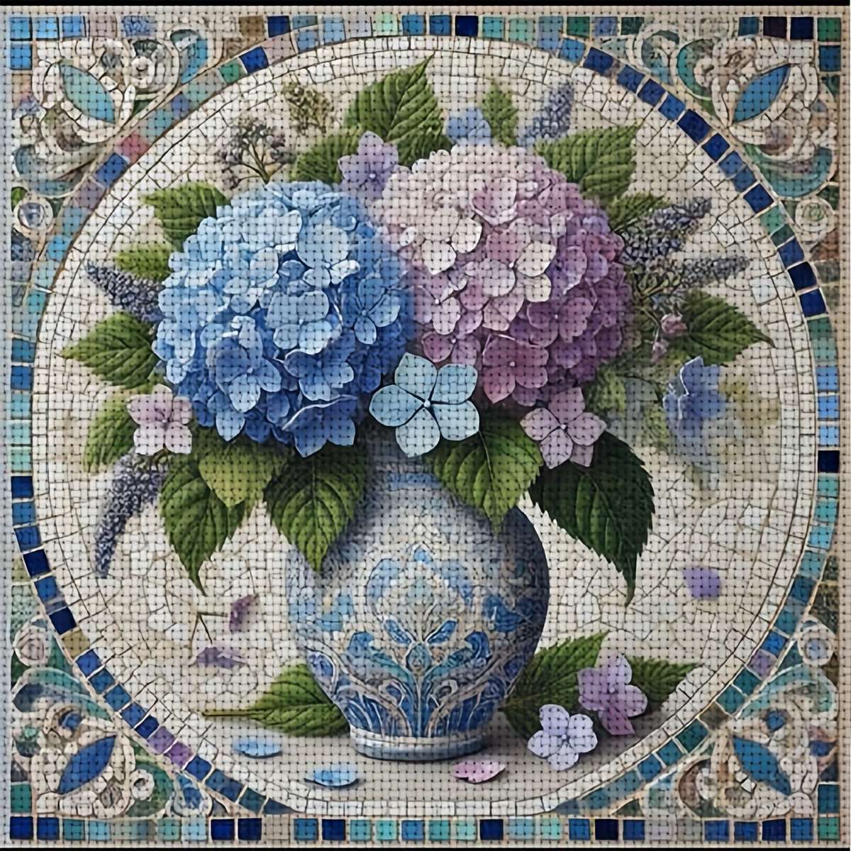 schöne Hortensien in einer Vase - Mosaik Online-Puzzle