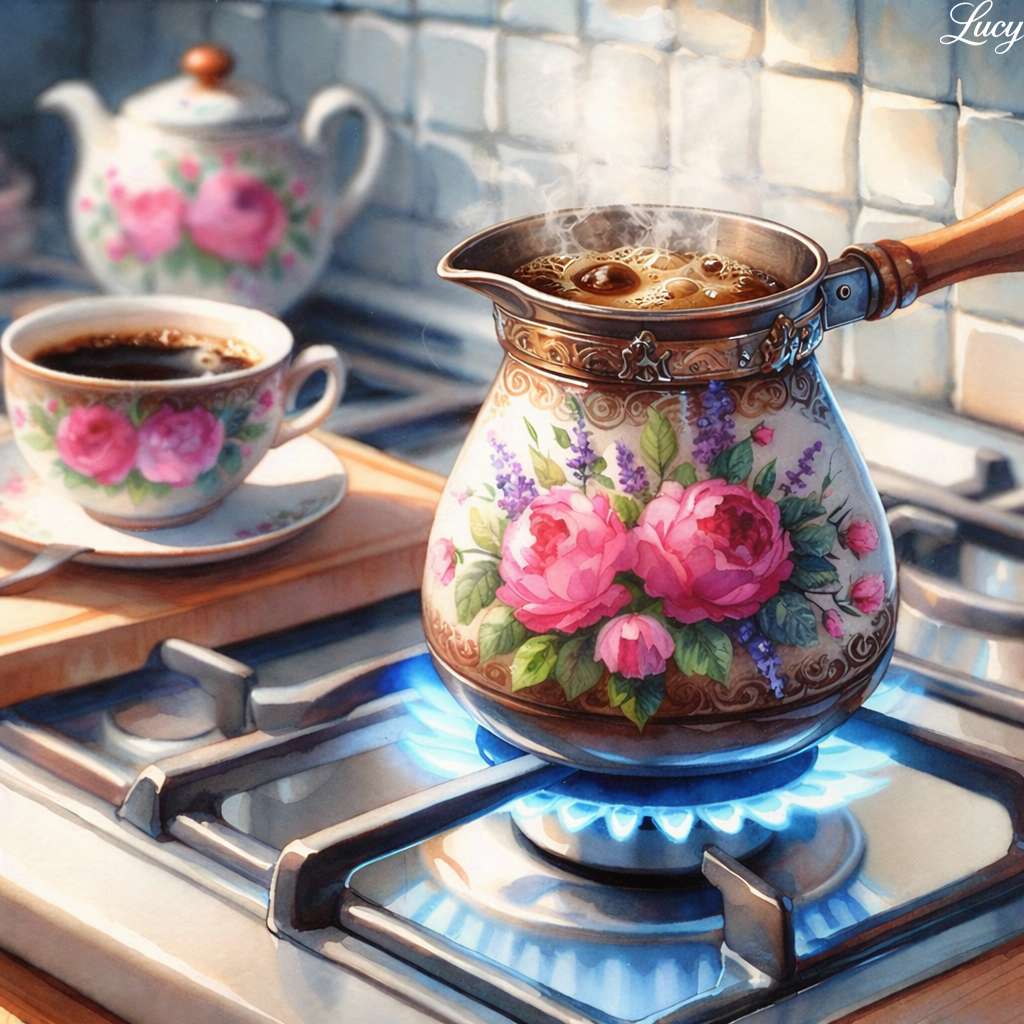 Fervendo cezve em um fogão quente puzzle online